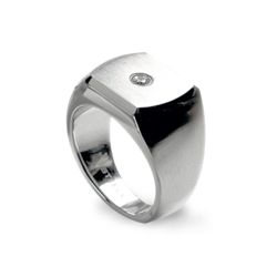 STEELX Stainless Steel Signet-style Ring with Single CZ - R336